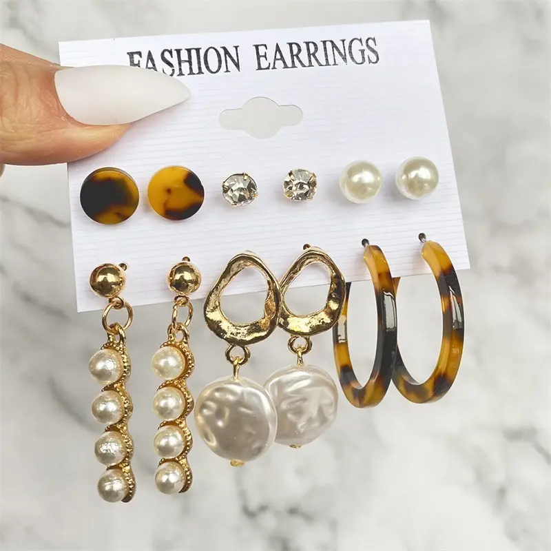 AP08-5 Anting Paket 6 Pasang Set Stud Hooks Anting Fashion Gaya Wanita Korea For Unhijab or Hijab Friendly 4