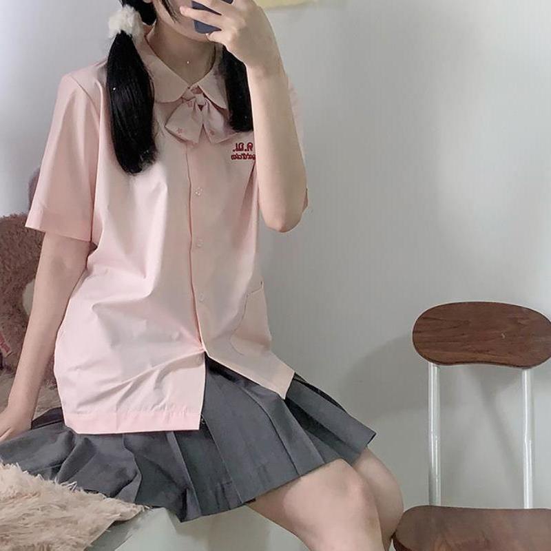 Product Introduction of College style school uniform JK lavender short-sleeved student shirt first love versatile round neck doll collar top girl 15