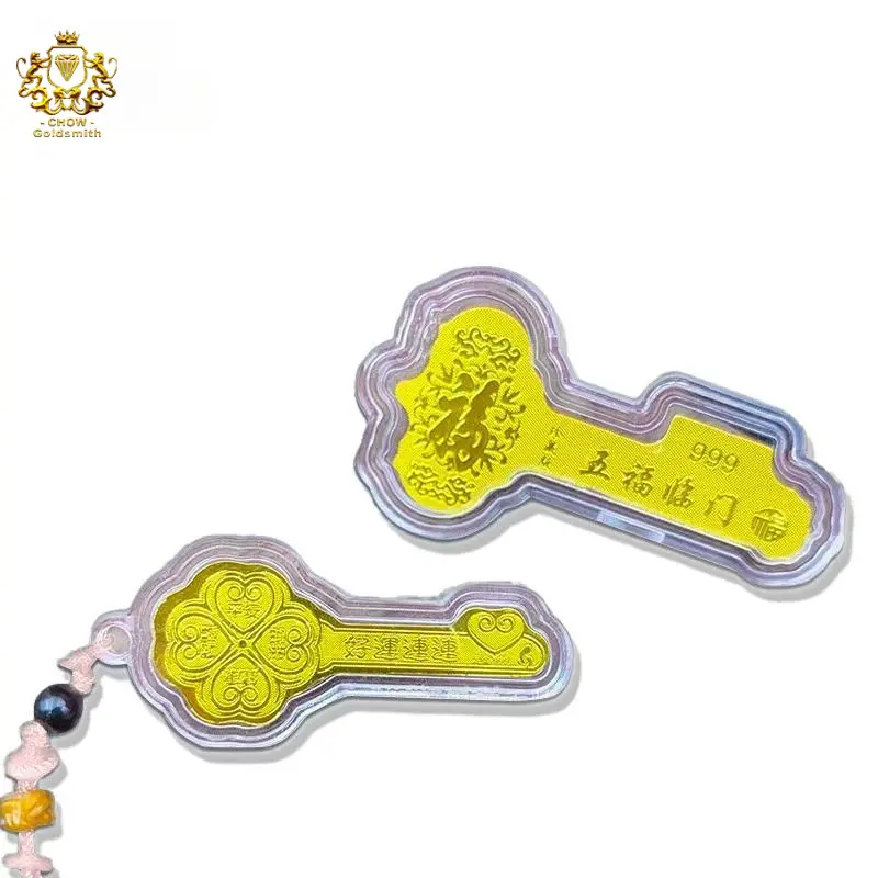 【Chow Gold Smith】New store events Key Gold Bar Gift 3D Hard Gold Gold plating Silver Jewelry Set