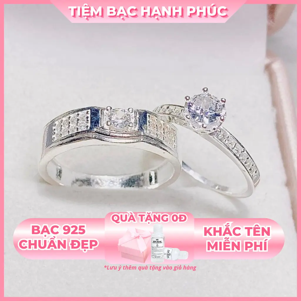 Nhẫn đôi bạc 925 khắc tên TBHP bạc thật cho cặp đôi - Mã TSJC39