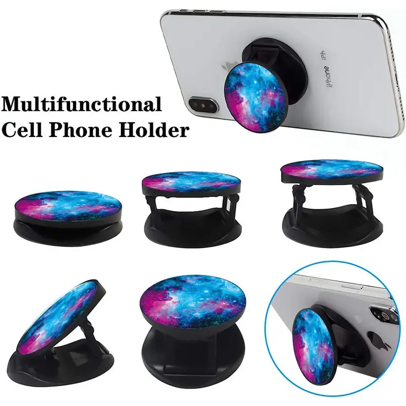 Foldable Expanding Cell Phone Stand, Starry Sky Pattern Round Phone Holder For Smartphone Tablet 3