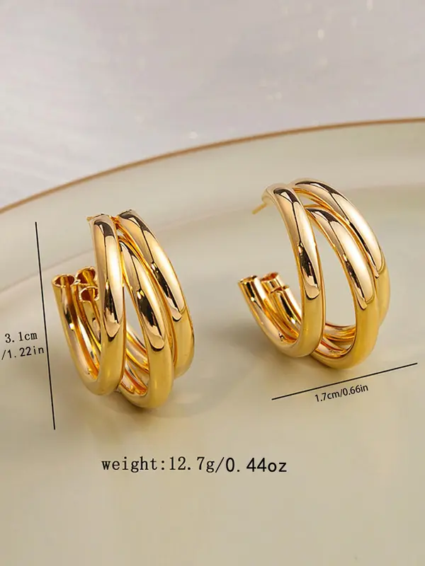 1 Pair Solid Color Three Layer Hoop Earrings for Women, Elegant Fashion Personality Versatile Alloy Jewelry Accessories, Holiday Gift 4
