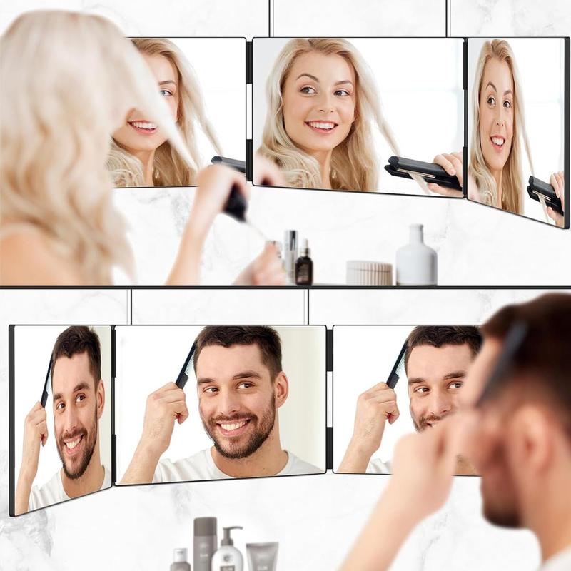 3 Way Trifold Haircut Mirror with Adjustable Bracket, 1 Count 360 Degree Mirror for Hair Cutting, Shaving, Grooming, Hair Styling, Dye Hair and Makeup 2