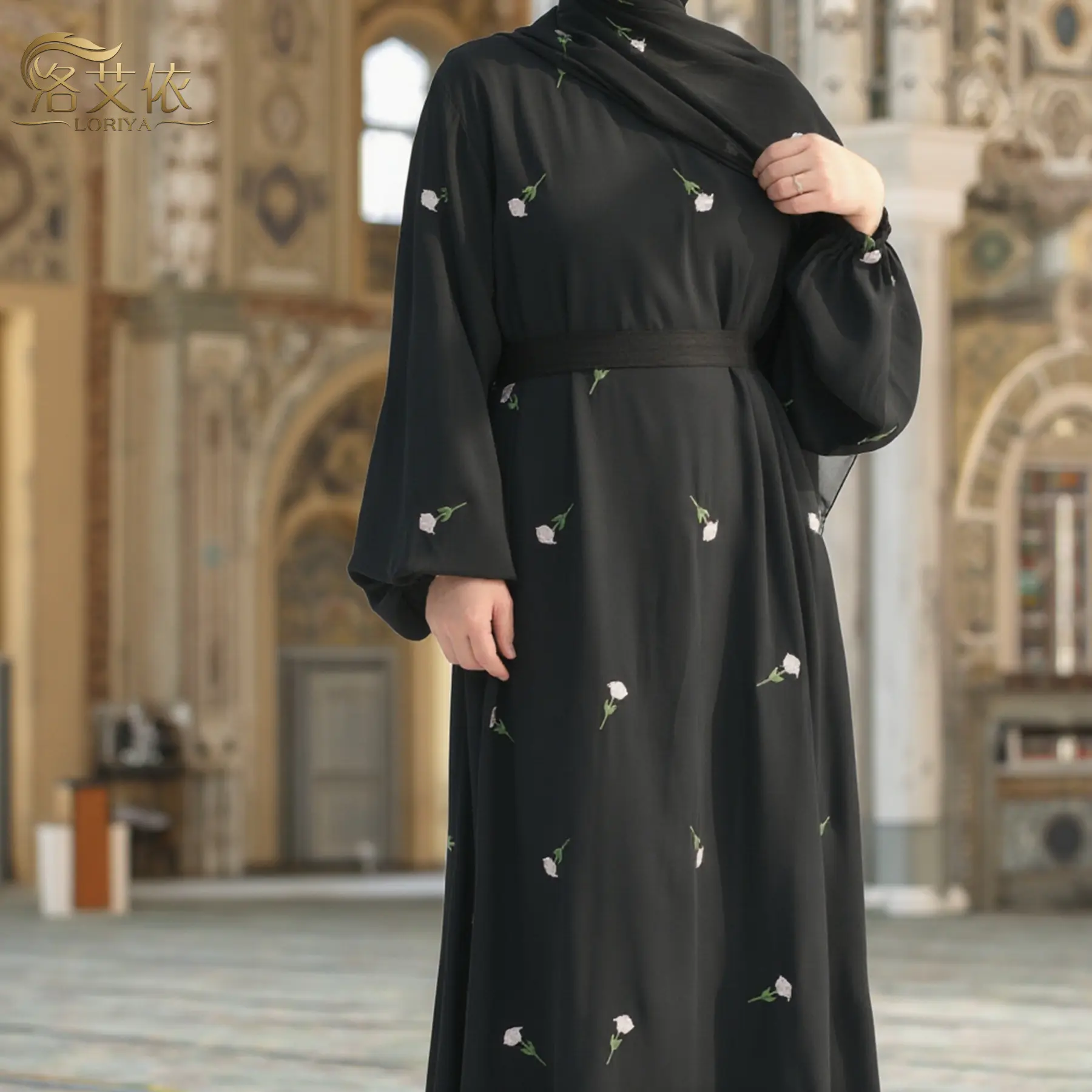 2025 Loriya Dubai Turkish All Over Encrypted Floral Embroidered Hem Dress LR931
