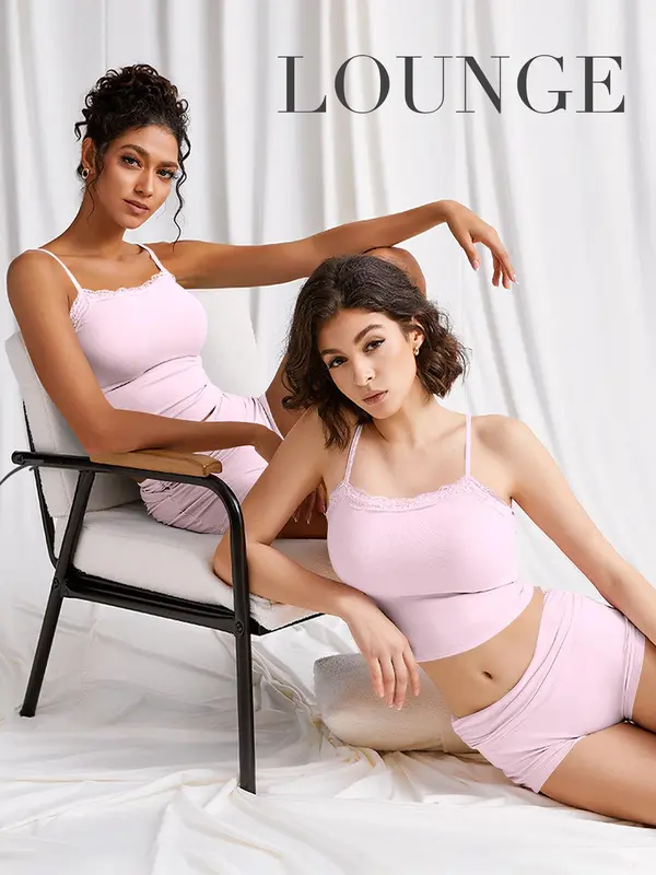 Women's Solid Color Cami Top & Shorts Loungewear Two-piece Set, Casual Comfy Pajama Set for Daily Wear, Ladies Sleepwear for Summer 6