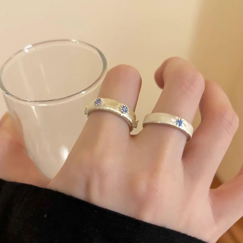 Product Introduction of Sea blue, cross, brushed, zircon, ring, female niche design, couple index finger ring ins style, simple temperament, ring, trend personality versatile 4