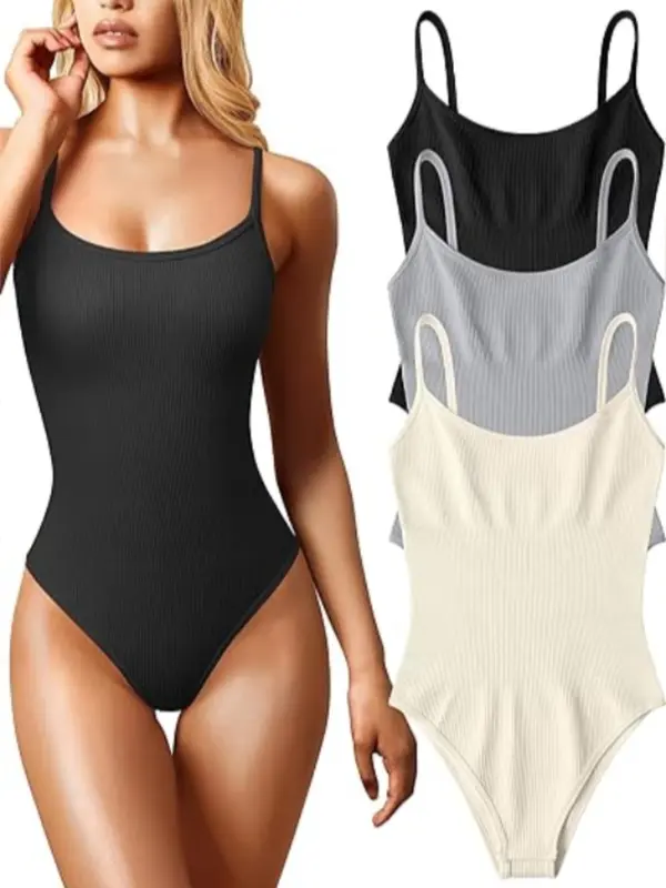 Sporty Women's Plain Button Adjustable Strap Cami Sports Skinny Bodysuit, Casual Sport High Stretch Tight-Fitting Sleeveless Bodysuit for Yoga Gym Workout, Ladies Sportswear for All Seasons Womenswear Tops Slim 6