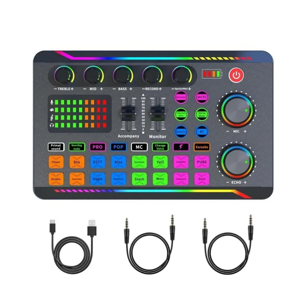 USB Rechargeable Audio Mixer, Professional Audio Mixer with Live Sound Card & Voice Changer, Audio Mixer for Podcast, Live Streaming & Gaming, Smartphone