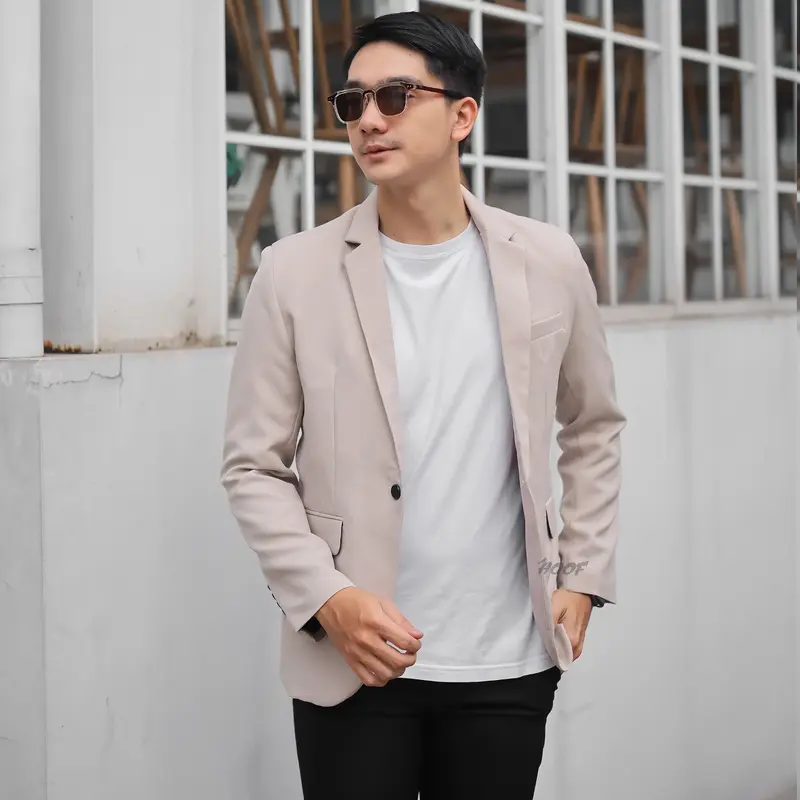 Jas blazer pria slimfit casual warna cream khaki kantor nongkrong santai 1