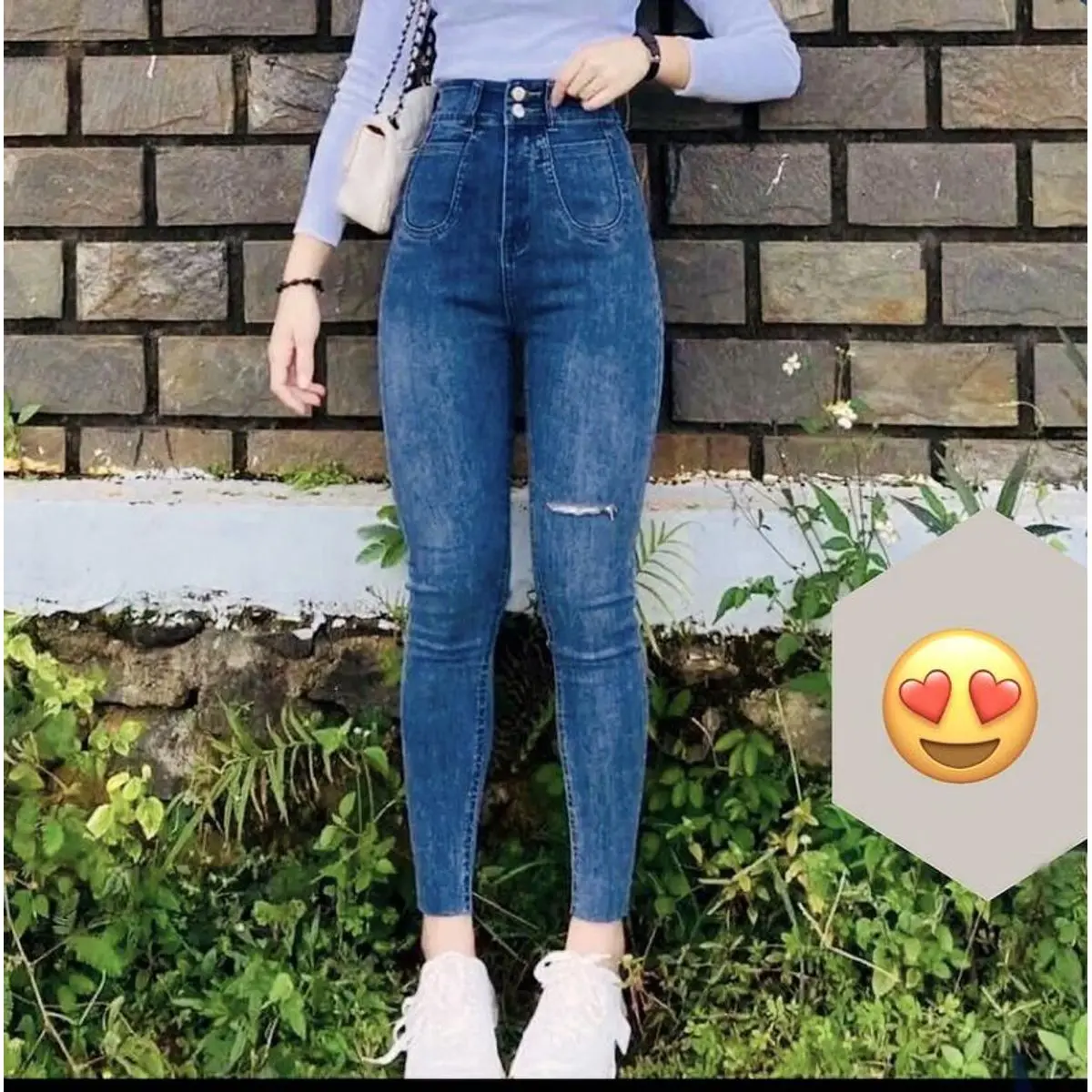 QUẦN JEAN ÔM túi tròn 2 nút rách cạp siêu cao co dãn 4 chiều  hack dáng Pants Nữ Women Denim Lưng Cao