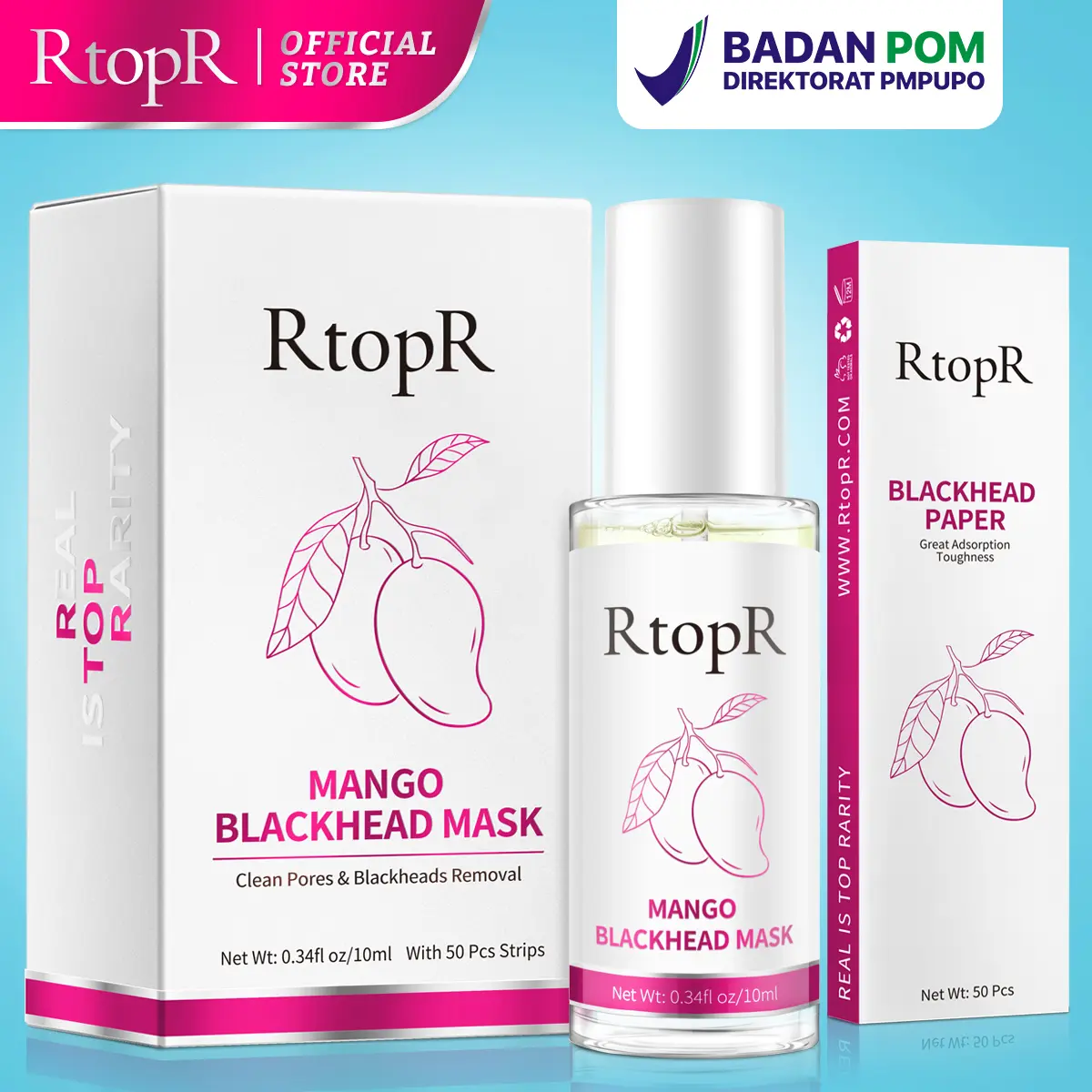 RtopR 【BPOM】Mangga Penghilang Komedo Masker Membersihkan Pori-pori Serum Peeling Off Masker Hidung 10ml + 50pcs kertas