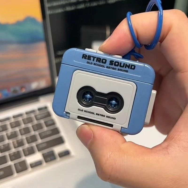 Retro Red Blue Mini Recorder Keyring Portable Fun Music Box with Sound ...