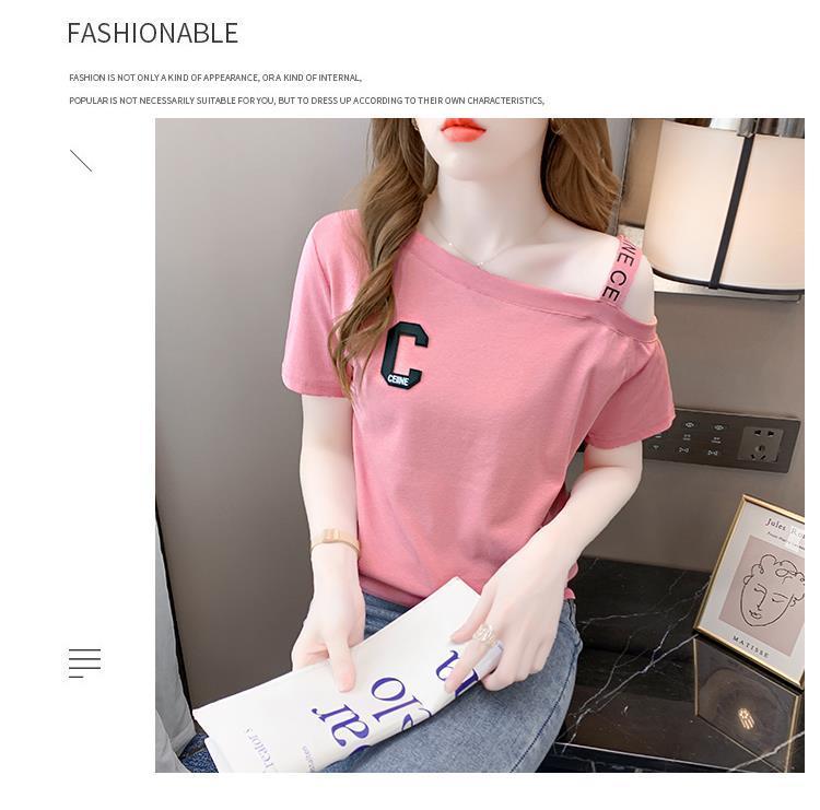 Product Introduction of Áo Phông Cotton Ngắn Tay, Nữ Và Cô Gái Nóng Bỏng, Trang Phục Mùa Hè, Phong Cách Hồng Kông, Ins, Dễ Thương Và Gợi Cảm, Sling, Trễ Vai, Cổ Áo Rộng Rãi, Áo Trễ Vai, Thời Trang 16