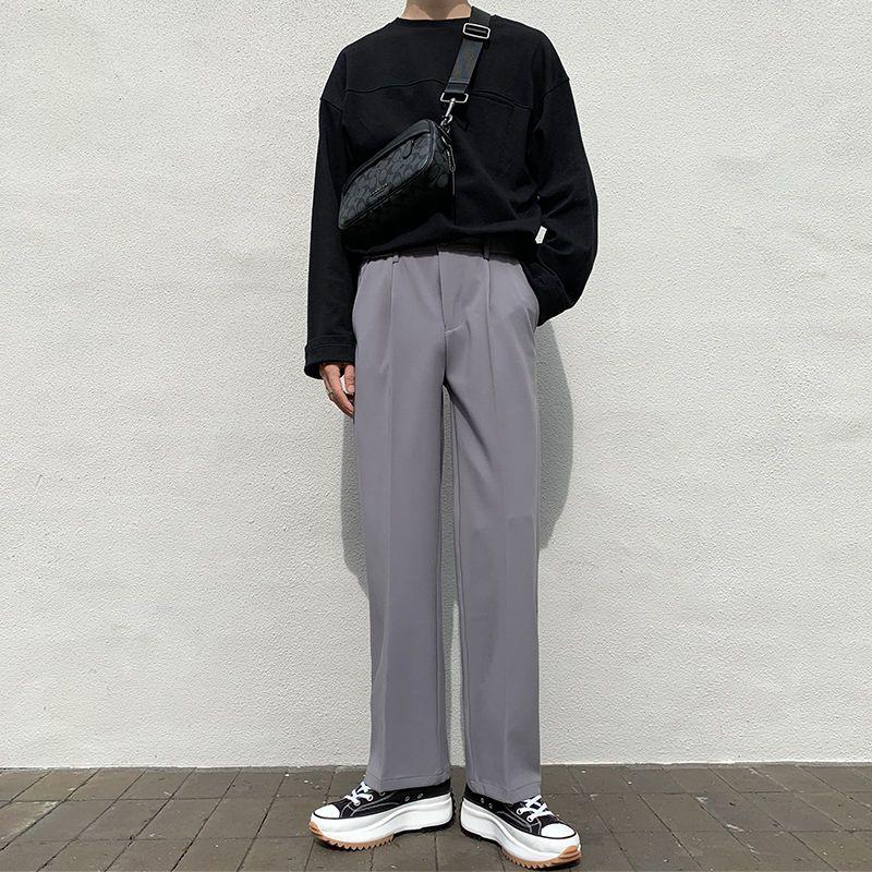 Product Introduction of Men's Spring Summer Wide Leg Dress Pants - Korean Style Loose Fit High Waist Office Trousers |   Trendy DK Straight Cut Formal Casual Pants for Students & Work 11