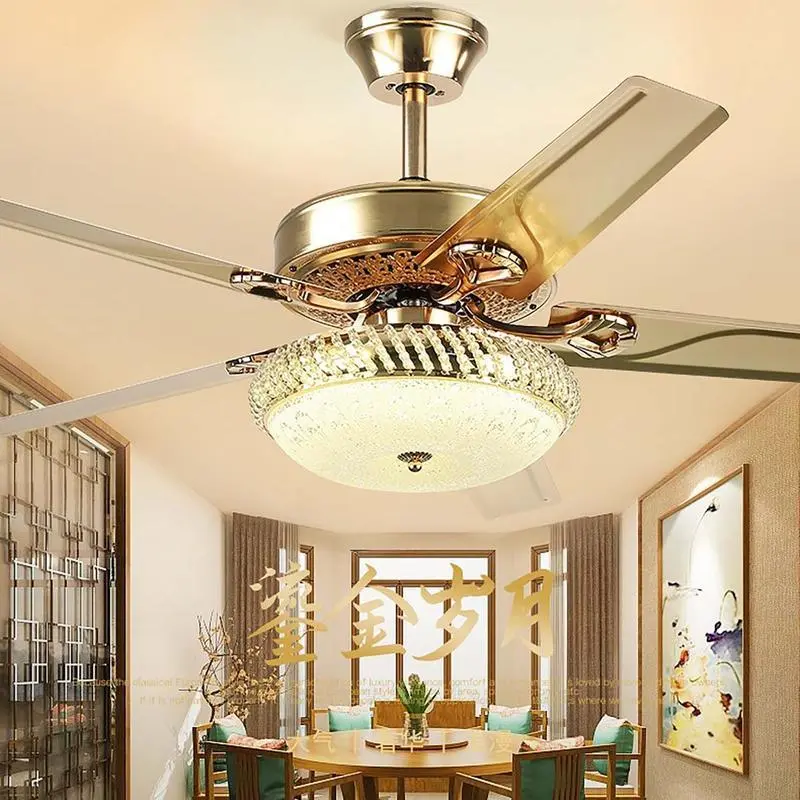 Quạt Trần Đèn gắn pha lê  , Sải Cánh 1m32, Công Suất 40w Chạy Êm Ái Với 6 Chế Độ Gió  Và 3 Chế Độ Ánh Sáng 0