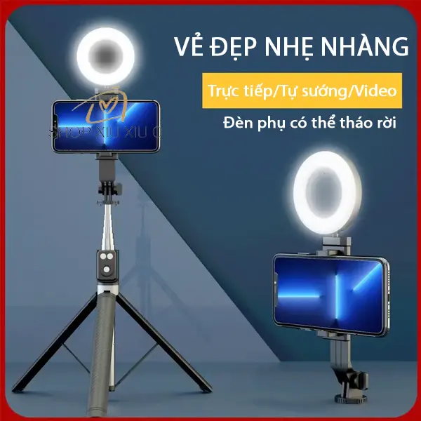 Đèn lấp đầy ánh sáng giá đỡ điện thoại di động phụ kiện đèn làm đẹp có thể sạc lại ba màu chuyển đổi xoay 360° ảnh Selfie Phone 4