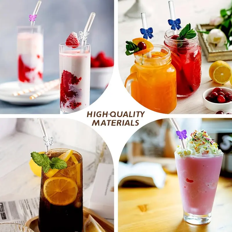 Reusable Glass Straws with Cleaning Brush, 4 Counts Bow Design Drinking Straws, Drinking Accessories for Smoothie, Juice, Ice Coffee and Cocktail 3