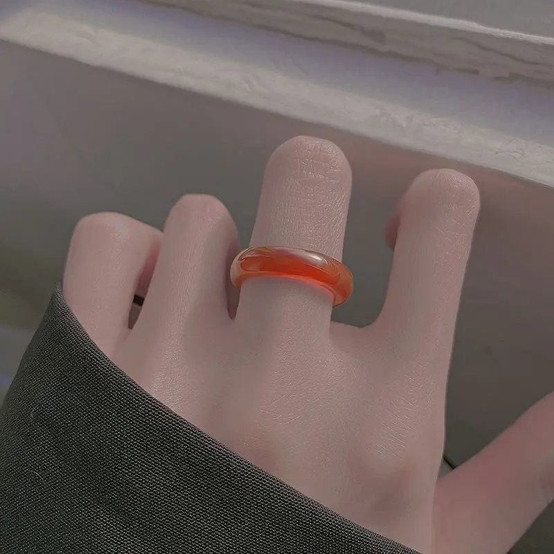 Nhẫn Mềm, Nhẫn Ngón Tay Ngọc Bích Chalcedony Mã Não Hồng Giống Băng Ánh Trăng Trắng Tự Nhiên, Nhẫn Đĩa Cặp Đôi, Phong Cách Đơn Giản, Thích Hợp Cho Các Cặp Đôi 3