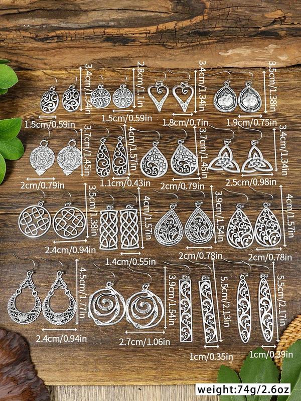 Trendy All-match Vintage Style Design Drop Earrings, Boho Style Dangle Earrings (16 Pairs), Retro Style Earrings for Women, Fashion Jewelry for Party, Daily Clothing Decor 1