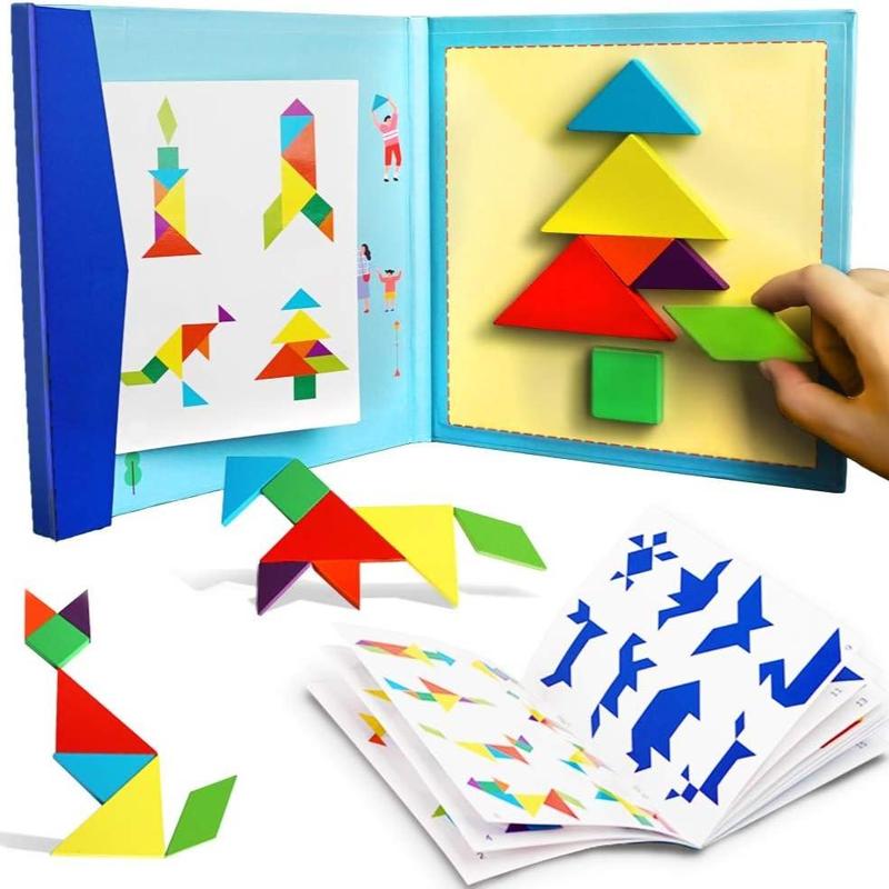 Tangram Puzzle Book, Random Color Tangram Puzzle Toy, Early Education Learning Challenge Toy, Gift for Boys & Girls 3