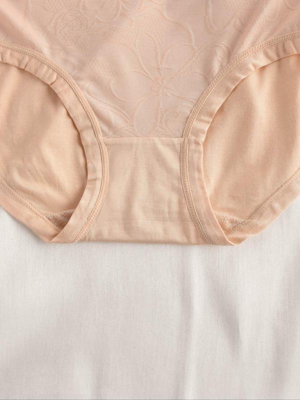 Women's Solid Color Floral Pattern Mid Waist Panty, Soft Comfortable Breathable Knicker for Daily Wear, Ladies Underwear for All Seasons 2