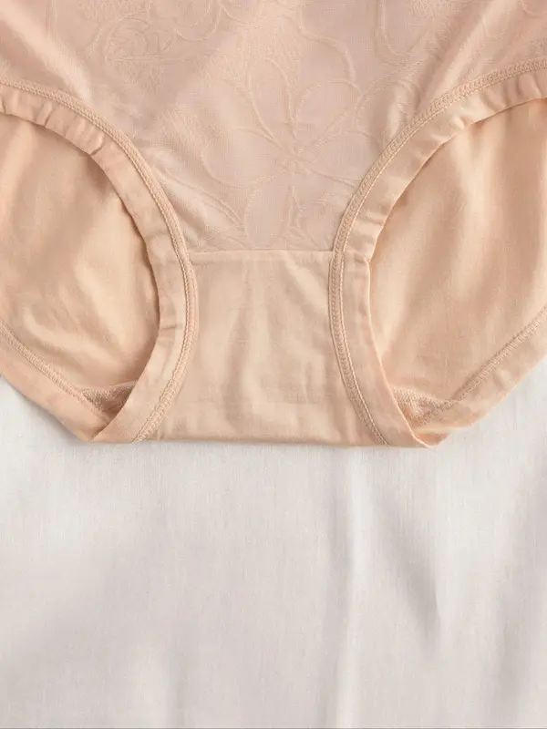 Women's Solid Color Floral Pattern Mid Waist Panty, Soft Comfortable Breathable Knicker for Daily Wear, Ladies Underwear for All Seasons 2