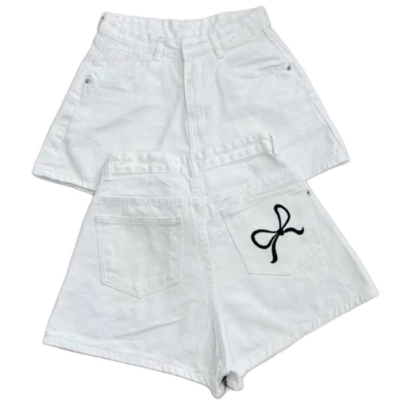 [J07][S-XL] Quần Short Jean Kaki Túi Thêu Nơ Quần Jeans Nữ Quần Bò Đen Trắng Xanh Be jean/ Quần Short Túi 2 Nơ - 1 Nơ/ Quần Đùi Nữ Nơ Xinh Năng Động Women Pants Có Túi quần jean ống suông quần đi học