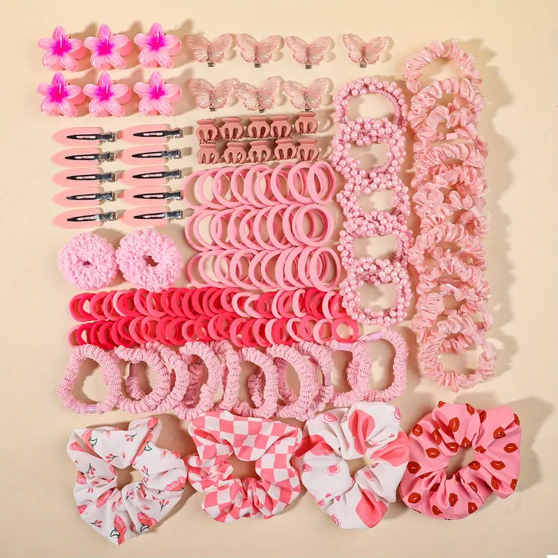 144-piece Bohemian Style Women's Hair Accessories Set - Includes Large Fabric Hair Ties and Clips, Suitable for Daily Wear and Gift Giving, Shower and Makeup Essentials, Cute, Multifunctional, Sweet 3