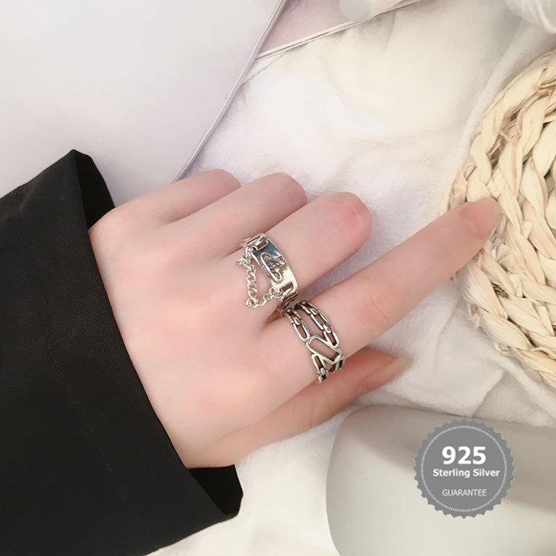 Nhẫn Thanh Lịch Bằng Bạc S925 Nhẫn Đơn Giản Có Thể Điều Chỉnh Cổ Điển Phong Cách Instagram Thời Trang 1