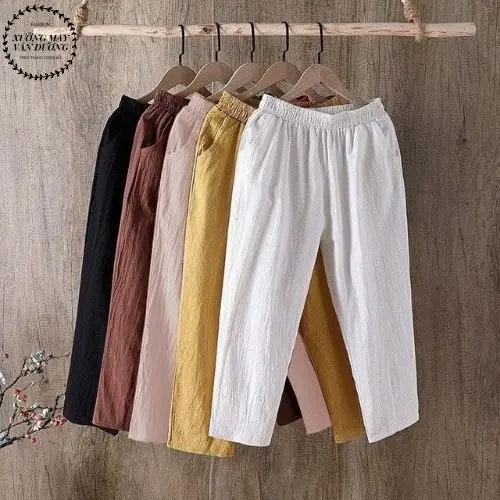 Quần baggy đũi nữ chất vải đũi xước hàn cao cấp nhiều màu