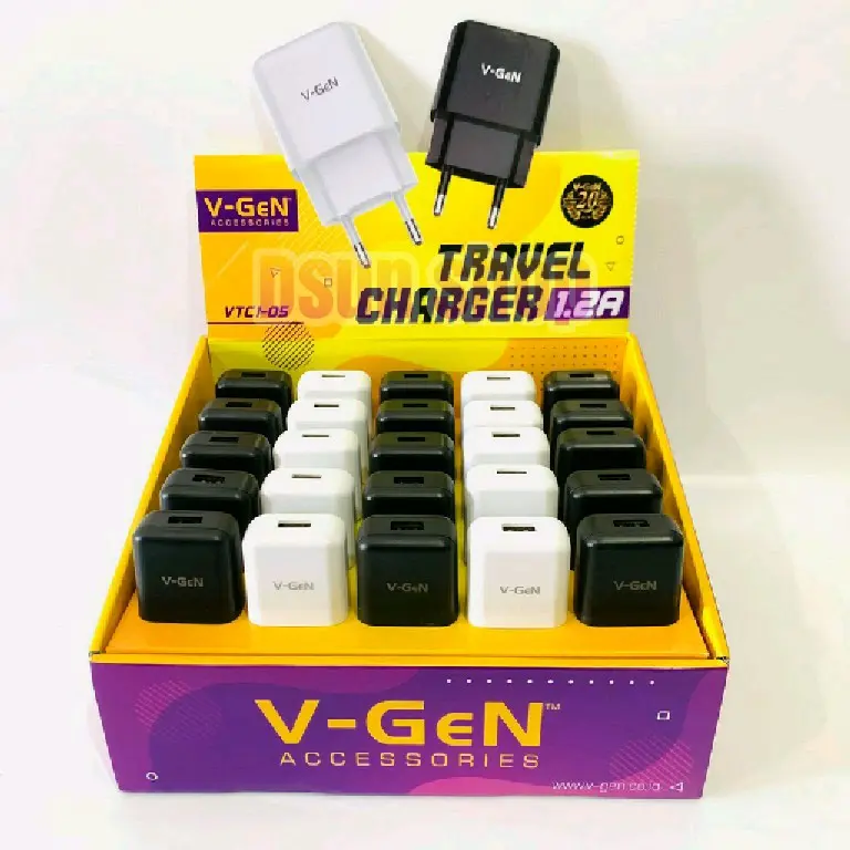 Travel Charger V-GeN VTC1-05 1.2A Vgen Kepala Adapter USB Black White