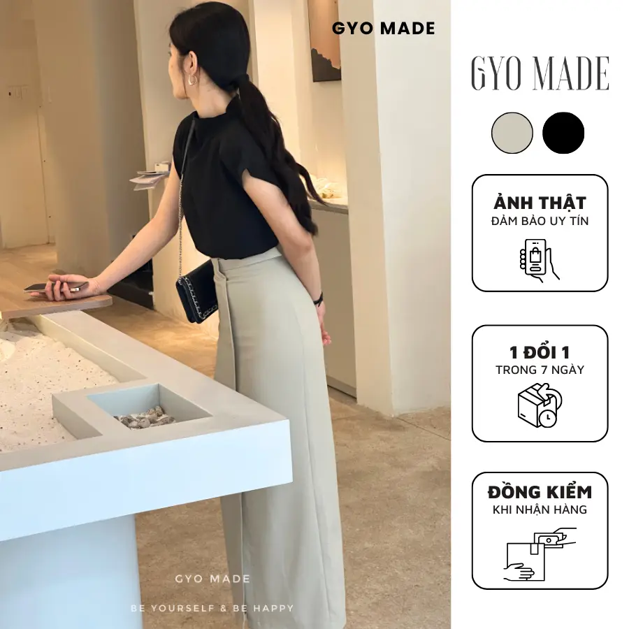 Chân Váy Xẻ Dáng Dài Gyo Made Phong Cách Công Sở (Đen/ Xám Ánh Xanh) - GV005
