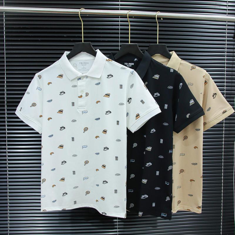 (Big Size 45-95kg) Áo Thun Polo Cao Cấp chất vải CVC co giãn 4 chiều monogram Sunday Nam Top Menswear Ngắn Tay Có Cổ Tay Ngắn Cộc Tay Shirt Trắng.