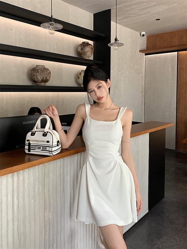Product Introduction of French Hepburn style elegant dress slim white dress WOMEN'S early spring high-grade pure waist A- line suspension dress 7