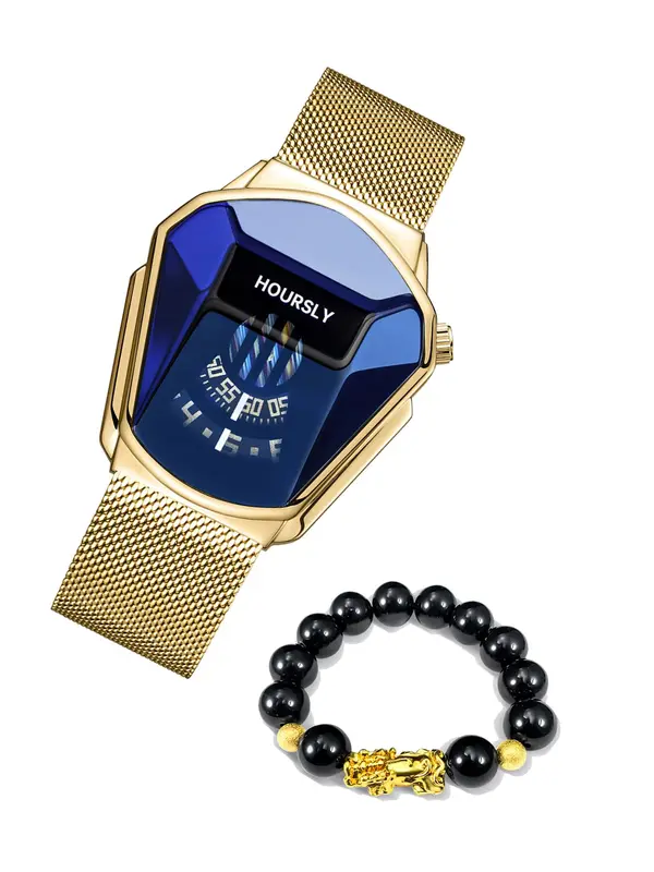 Men's Business Quartz Watch & Beaded Bracelet Set, Fashion Watch Set for Party, Daily Decor, Trendy All-match Watch Set for Birthday Gifts without Box 3
