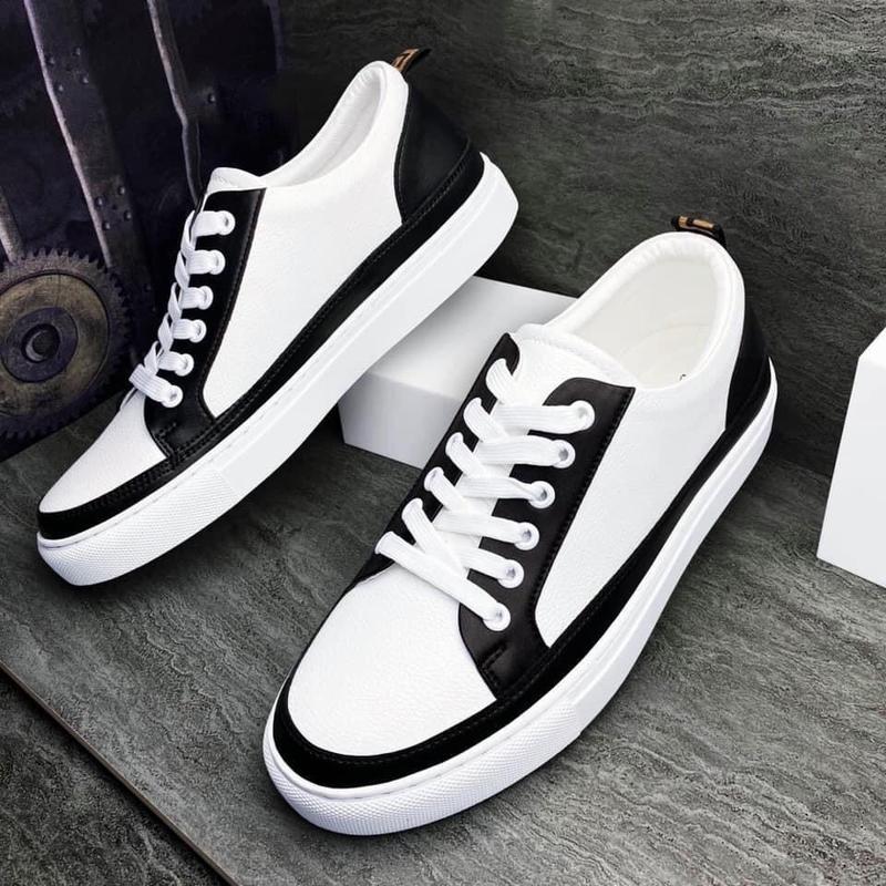 Giày Thể Thao Nam Kẻ Viền Đen Siêu Phẩm Cực Đẹp Sneaker Shoes Cao Su Đế Bằng Len Da PU Trắng Màu Be Dây Buộc Thời Trang Chống Trượt