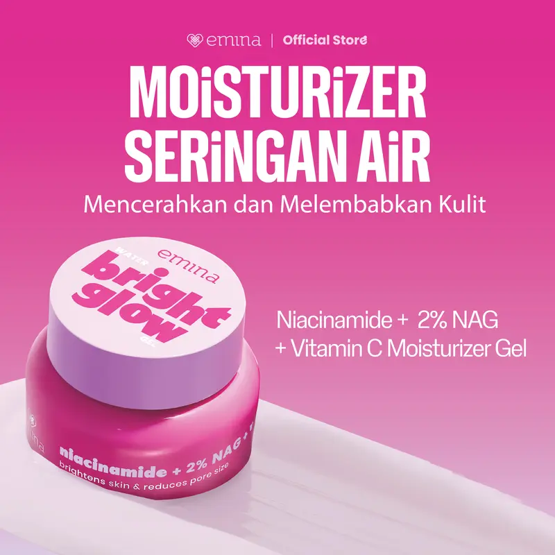 Emina Water Bright Glow Gel Moisturizer 30g | Mencerahkan & Mengurangi Flek Hitam, Kulit Glowing, Meratakan Warna Kulit, Pelembab Seringan Air, Mengandung Niacinamide, Vitamin C 0