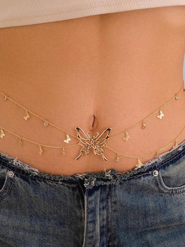 Women's Butterfly Design Layered Waist Chain, Fashionable Body Jewelry for Party, Daily Clothing Decor, Trendy All-match & Exquisite Jewelry for Birthday Gift 5