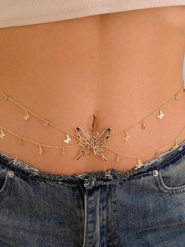 Women's Butterfly Design Layered Waist Chain, Fashionable Body Jewelry for Party, Daily Clothing Decor, Trendy All-match & Exquisite Jewelry for Birthday Gift 5