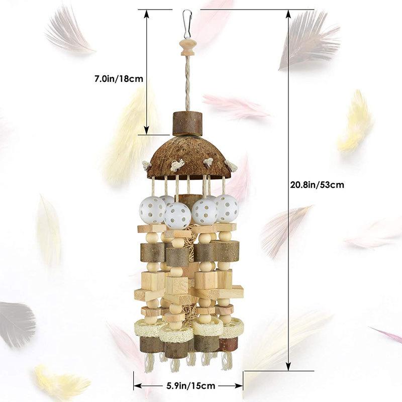 Product Introduction of Parrot Toys Chewing Bird Supplies Utensils Wooden Coconut Shell Logs Cross-Border Special Large Parrot Bird Toys 1