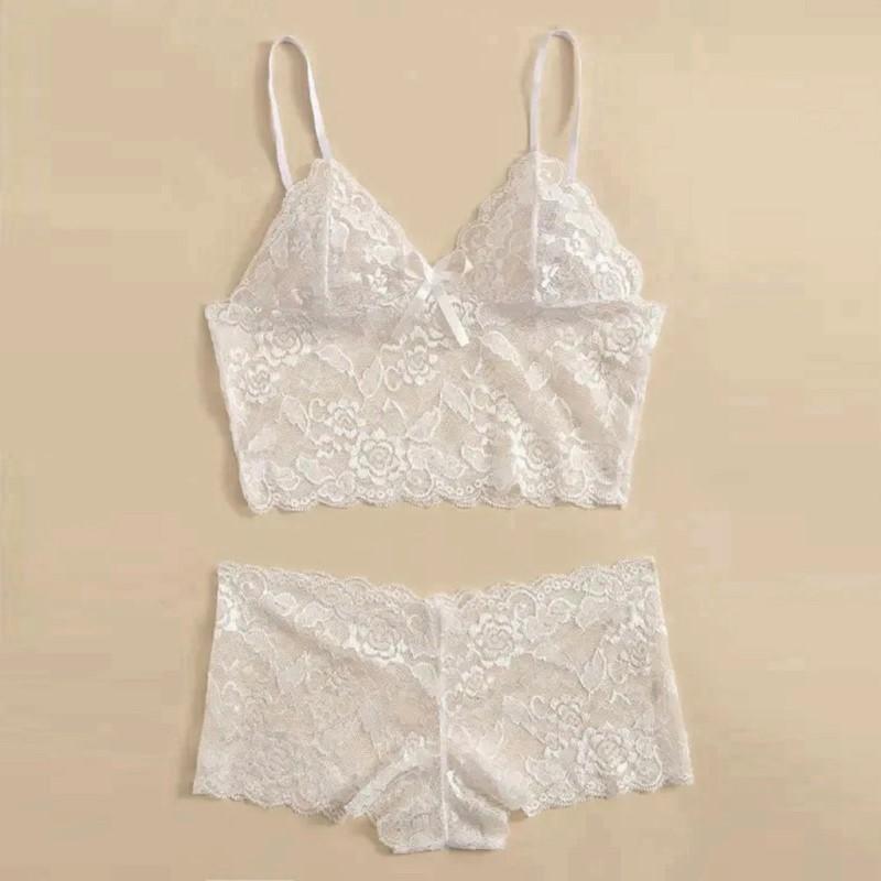 Product Introduction of LOPNT Women's Sexy Lingerie Lace Perspective Underwear Printing Hollow Out Breathable Bra Set Sling Top Panties Female Sleepwear 8