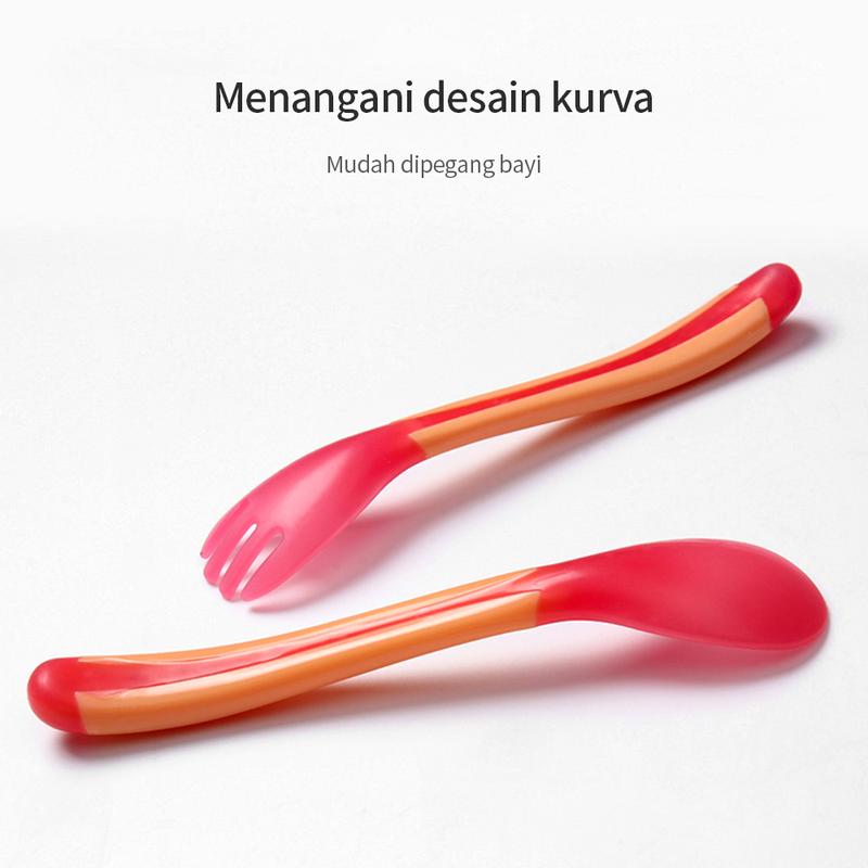 Product Introduction of BAMBINO alat makan bayi mpasi Sendok temperature change color dan garpu makan bayi Merah 14