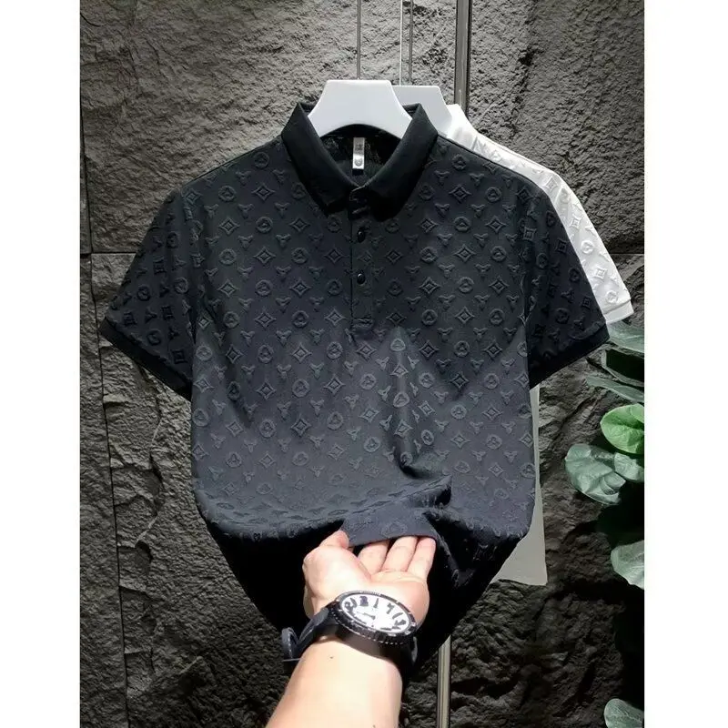 Áo Polo Nam Vải Jacquard, Thời Trang, Phong Cách Thường Ngày Thoải Mái Và Thoáng Khí, Thích Hợp Cho Mùa Hè, Hàng Mới Về, Dáng Ôm, Cổ Bẻ Áo, Áo Thun ngắn Tay Menswear Shirt