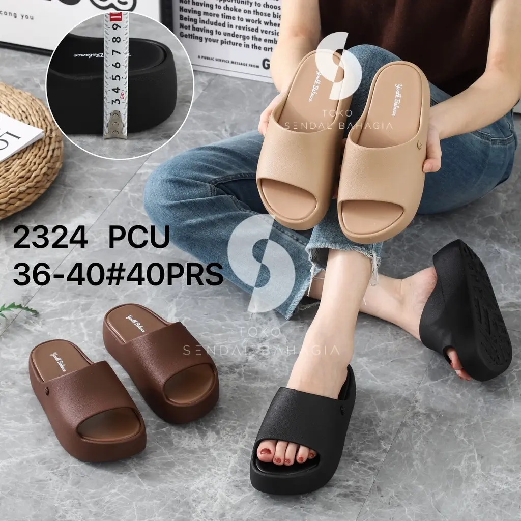 Sandal Slop Wanita Import Tinggi 5cm Balance 2324 Bahan Soft Rubber Empuk Ringan