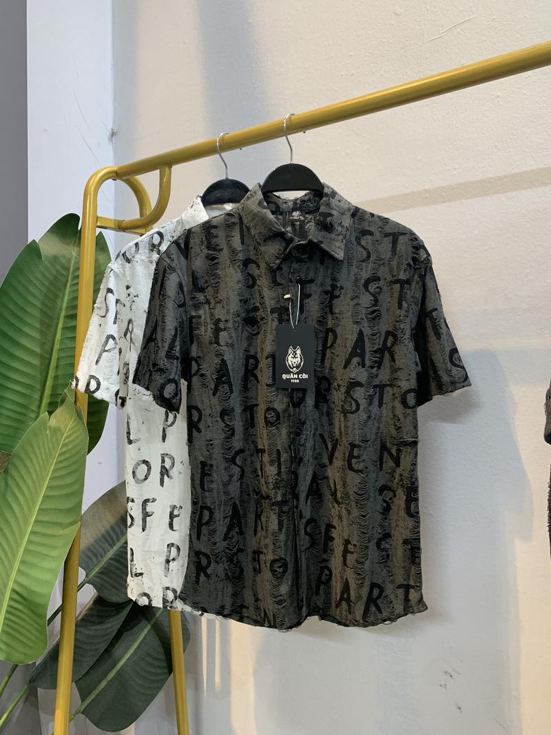 Product Introduction of Áo sơ mi cộc tay cotton wat họa tiết chữ cái  AT- 76 a( Quân còi 1988 ) Menswear Nam Cổ Tròn 22