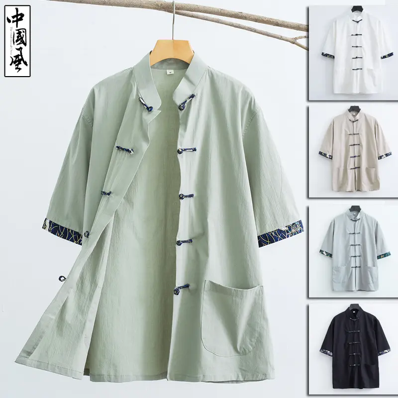 New summer MEN'S Tang suit short sleeve shirt-Chinese style retro casual top | thin & breathable | trendy Asian fashion