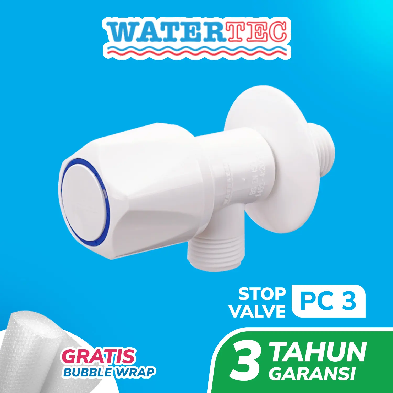 Watertec Keran/Kran Shower Stop Valve 1 Cabang 1/2" (PC3) - White / Kran Shower / Stop Valve 1 Cabang
