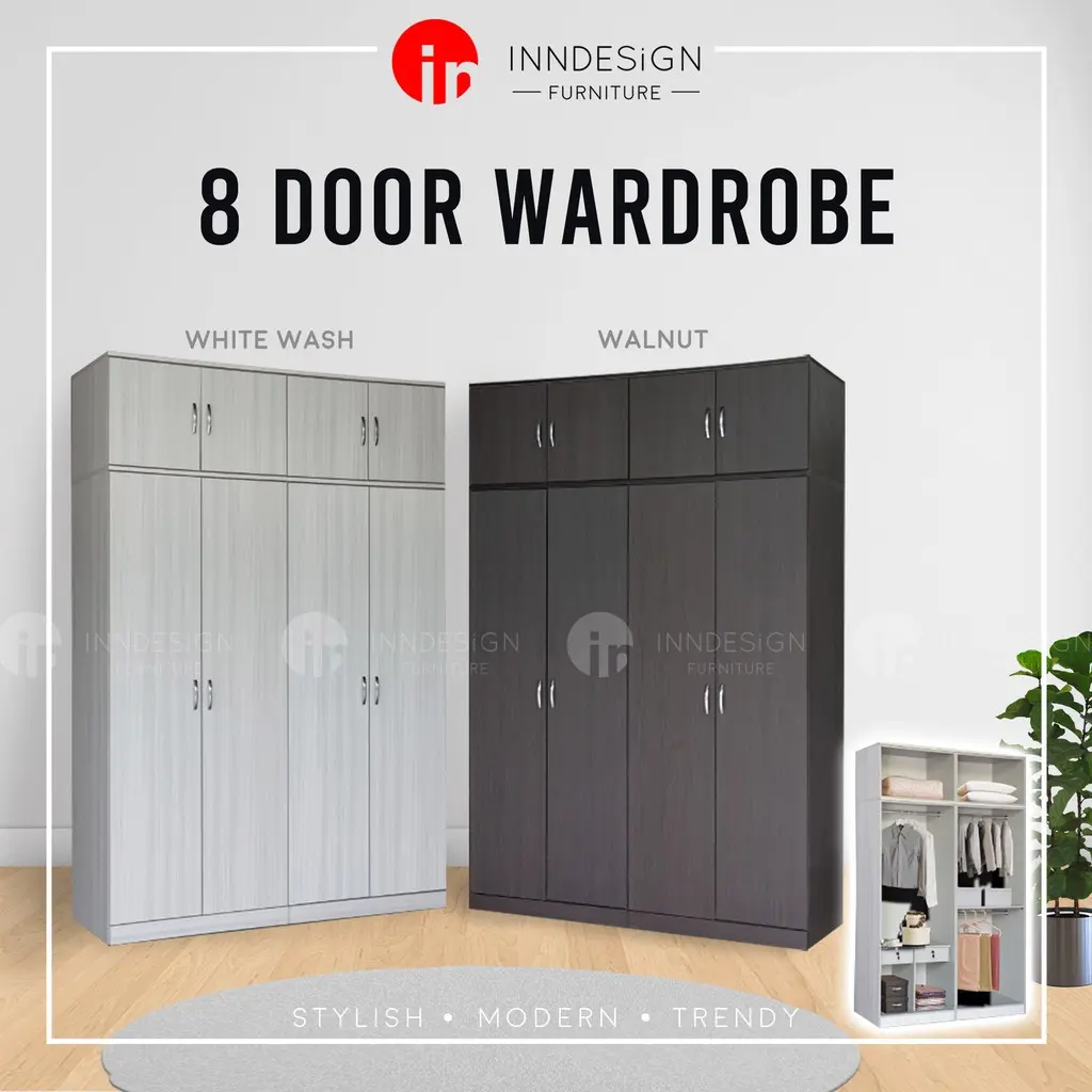 INNDESIGN 8- DOORS WARDROBE WITH TOP (FREE DELIVERY AND INSTALLATION)