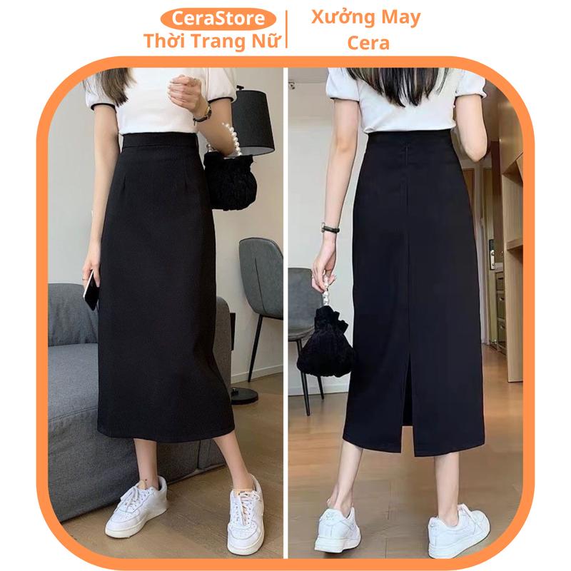 Chân Váy Dài Suông Xẻ Tà Sau Chất Umi Dài 85cm Chân Váy Chữ A Midi Cạp Lưng Cao Chất Vải Mềm Mịn Nữ Women