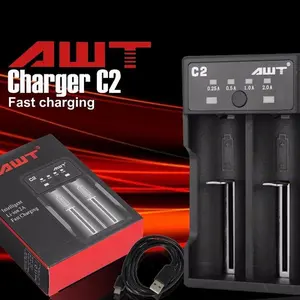 CHARGER BATERAI AWT C2 2 SLOT |CHARGER BATERAI 18650 I CASAN BATRAI 2 SLOT KABEL Desktop Charger Battery Hape